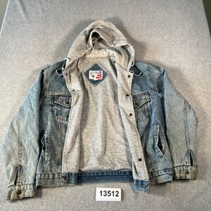 Eagles Ridge Denim Jacket Mens Large Blue Fair Hooded Trucker Vintage 12005